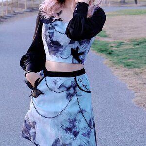 Elegant Black & White Bird-Print Two-Piece Set